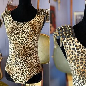 NWOT Vintage  Y2K  Blush Leopard Print And Studded Bodysuit Size S/M